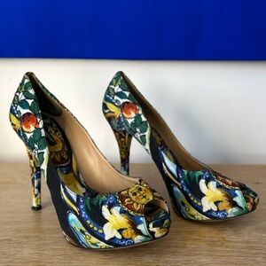 Dolce & Gabbana Floral Peep-Toe Heels